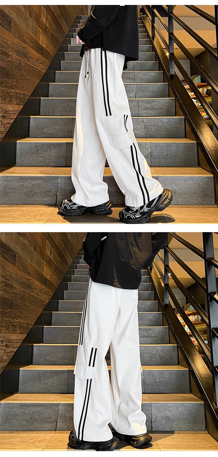 【メンズ】スウェットパンツ 縦ライン入り ゆったりスウェットパンツ