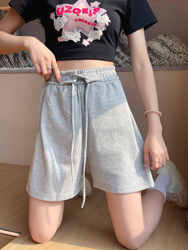 【レディース】スウェットパンツ リラックス紐付きショートパンツ