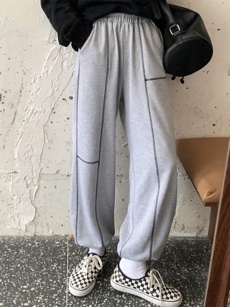 【レディース】スウェットパンツ スウェットパンツ ラインステッチゆったりパンツ