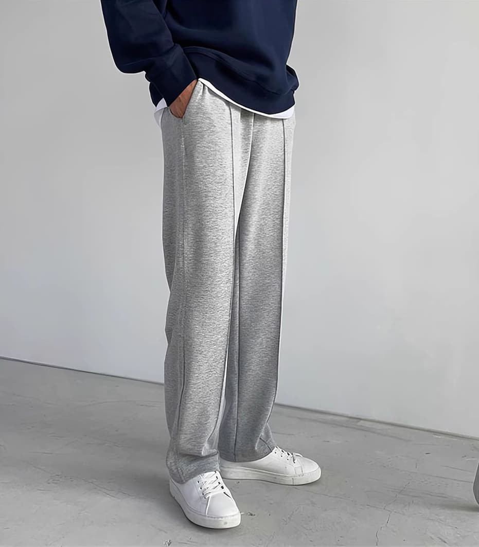 【メンズ】スウェットパンツ センタープレスストレートパンツ