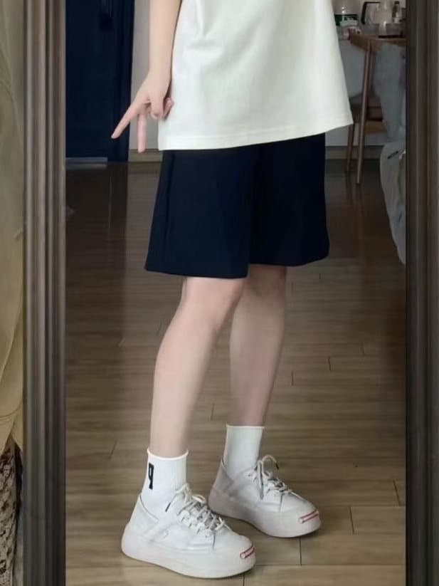 【レディース】スウェットパンツ スウェットパンツ シンプル膝丈ゆったりショートパンツ