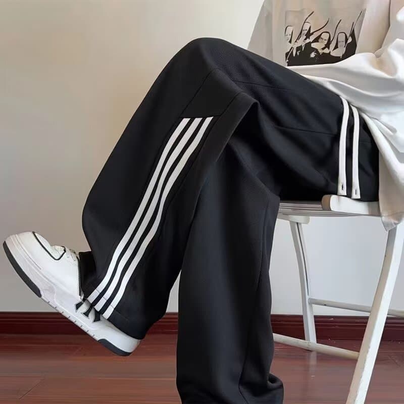 【メンズ】スウェットパンツ 三本線デザイン ゆったりスウェットパンツ