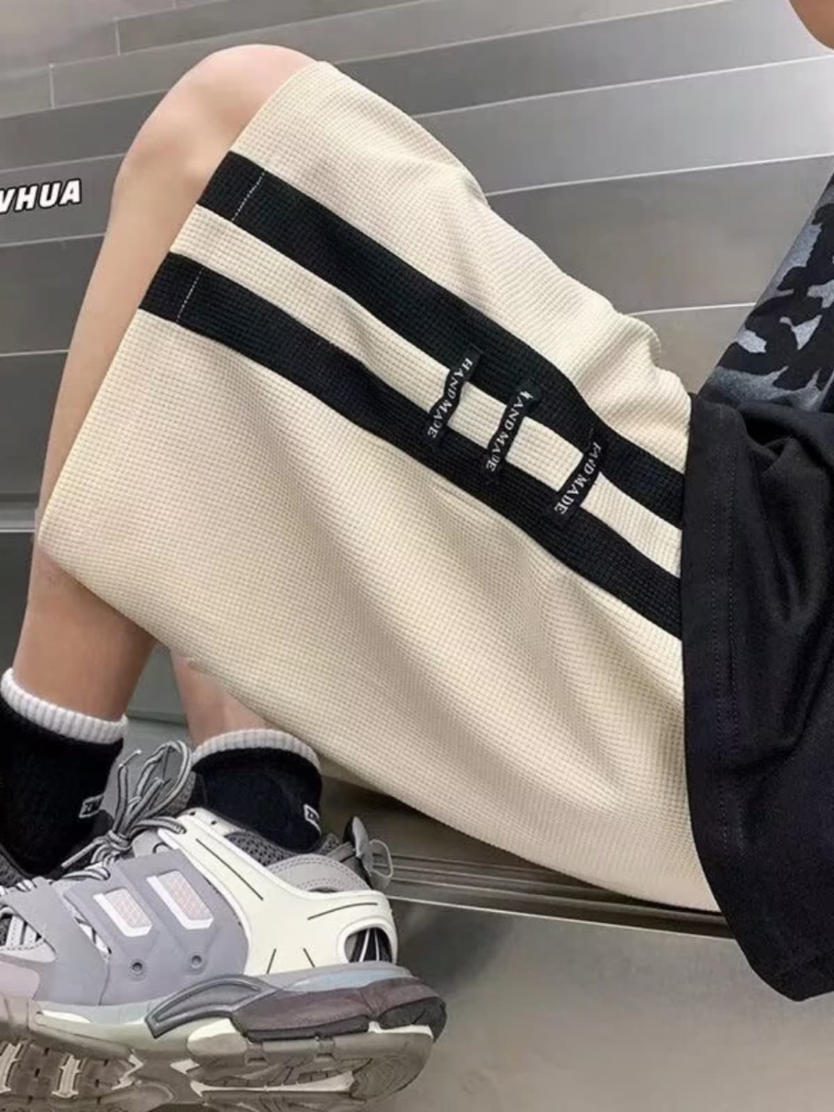 【メンズ】スウェットパンツ ツーラインワッフル生地ショートパンツ