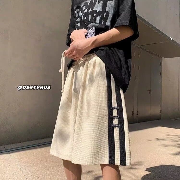 【メンズ】スウェットパンツ ツーラインワッフル生地ショートパンツ