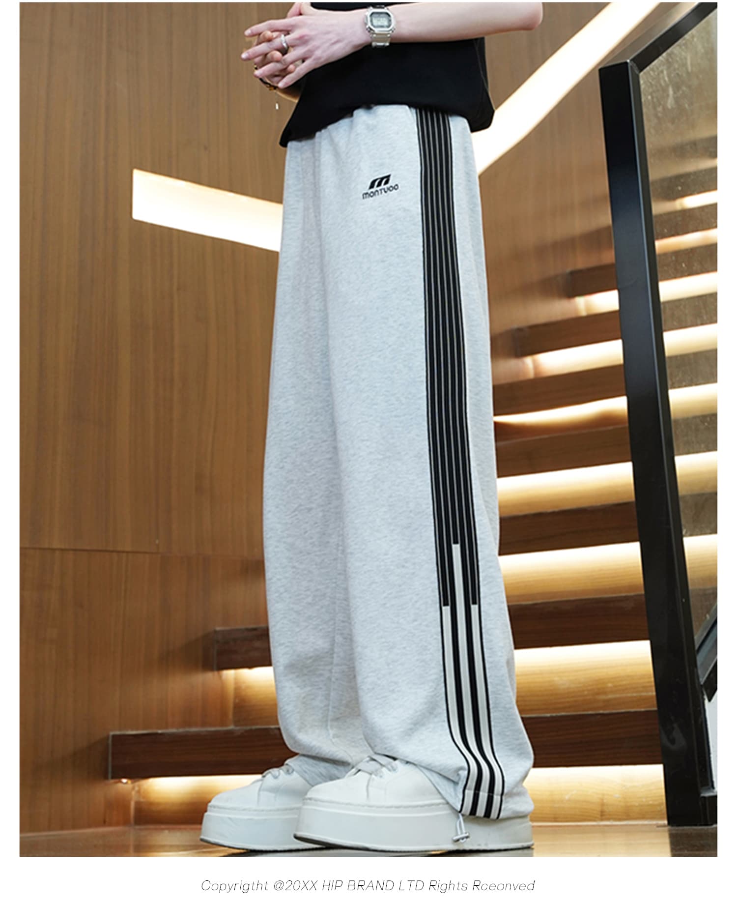【メンズ】スウェットパンツ スウェットパンツ 縦ライン入りゆったりスポーツパンツ