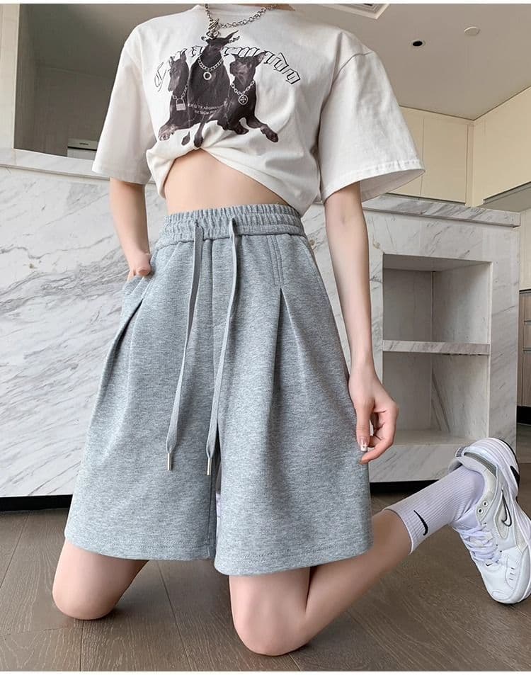 【レディース】スウェットパンツ プリーツタック入りゆったりショート