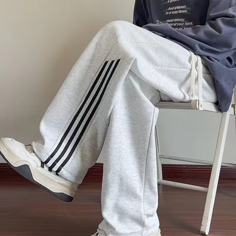 【メンズ】スウェットパンツ 三本線デザイン ゆったりスウェットパンツ