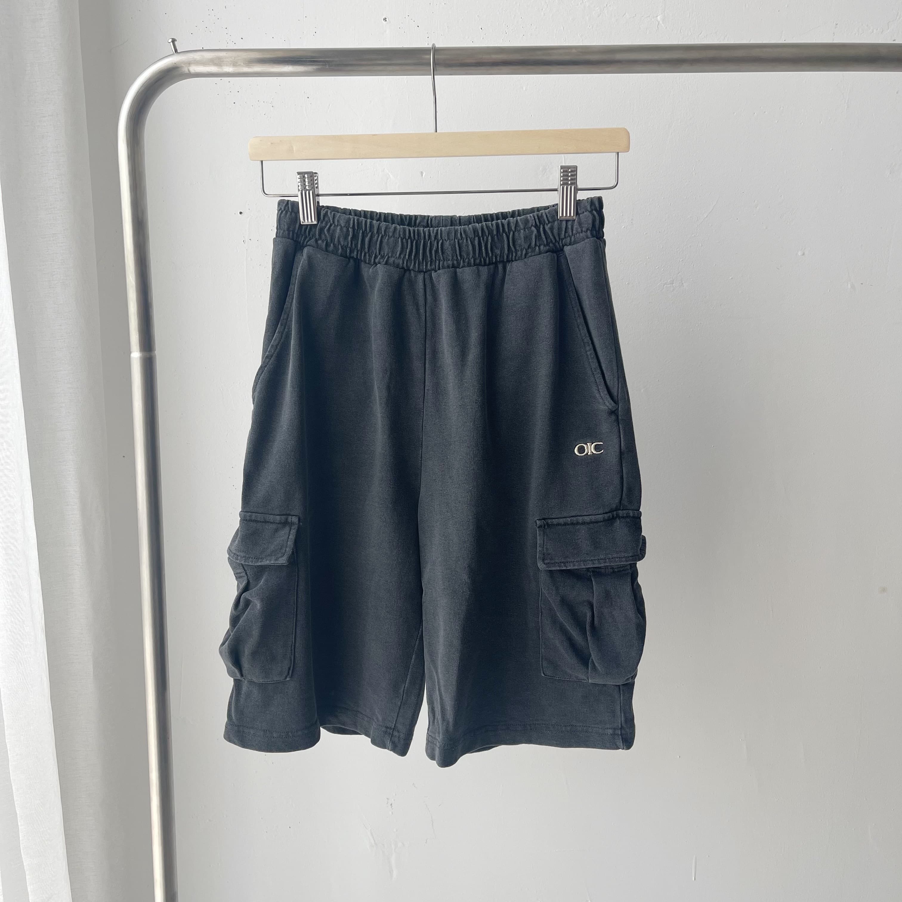 【メンズ】スウェットパンツ ヴィンテージ風カーゴポケット付きショートパンツ