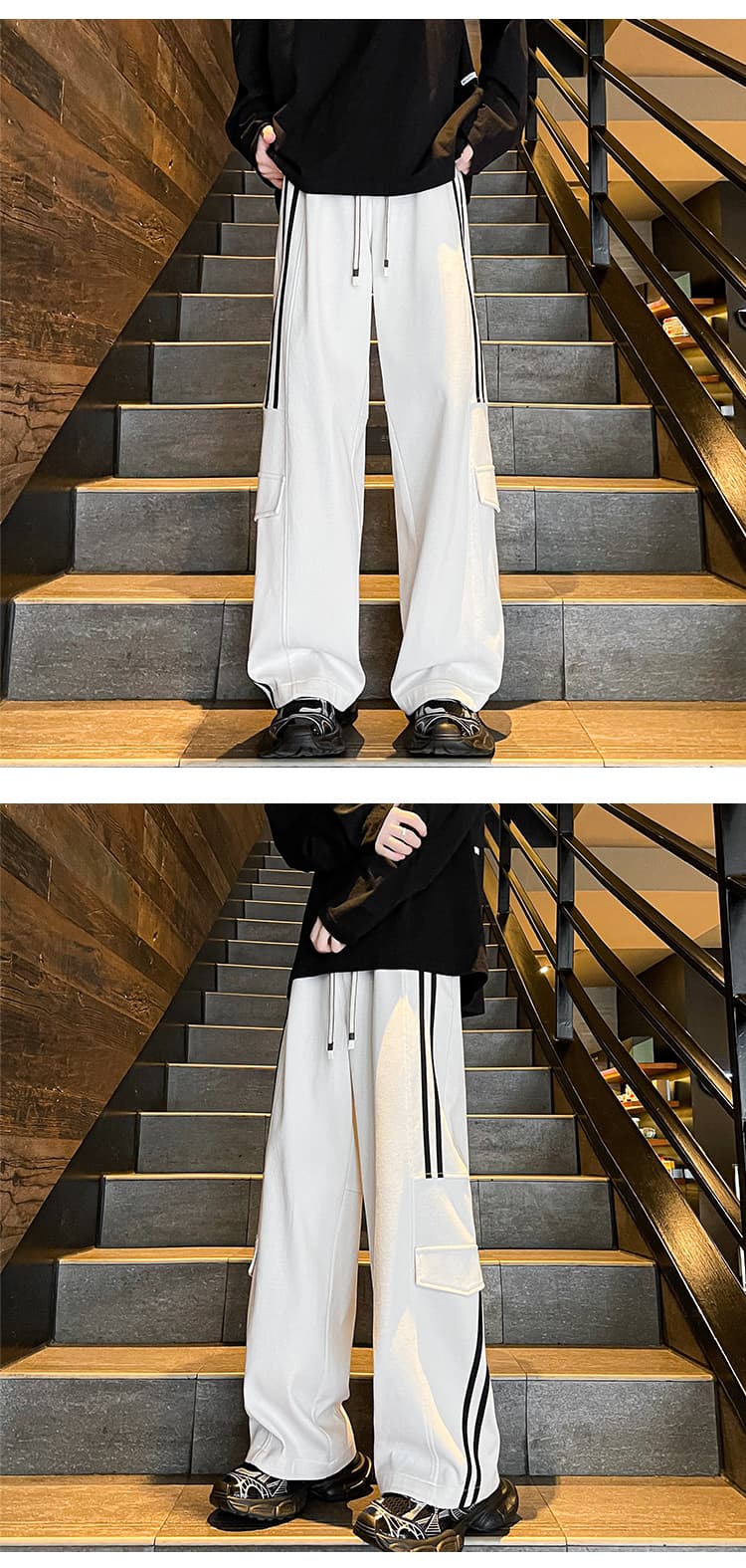 【メンズ】スウェットパンツ 縦ライン入り ゆったりスウェットパンツ