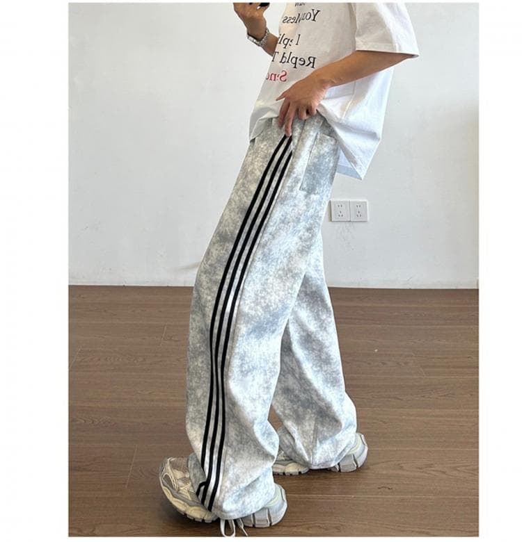 【メンズ】スウェットパンツ 三本線デザイン リラックスワイドパンツ