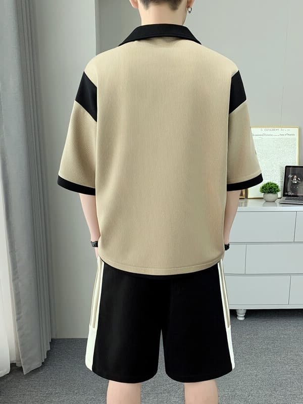 【メンズ上下セット】スウェットパンツ 襟付きトップス&ショートパンツセット