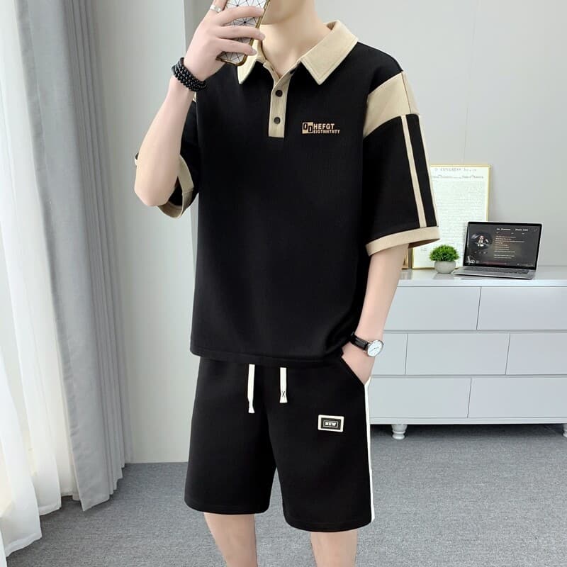 【メンズ上下セット】スウェットパンツ 襟付きトップス&ショートパンツセット