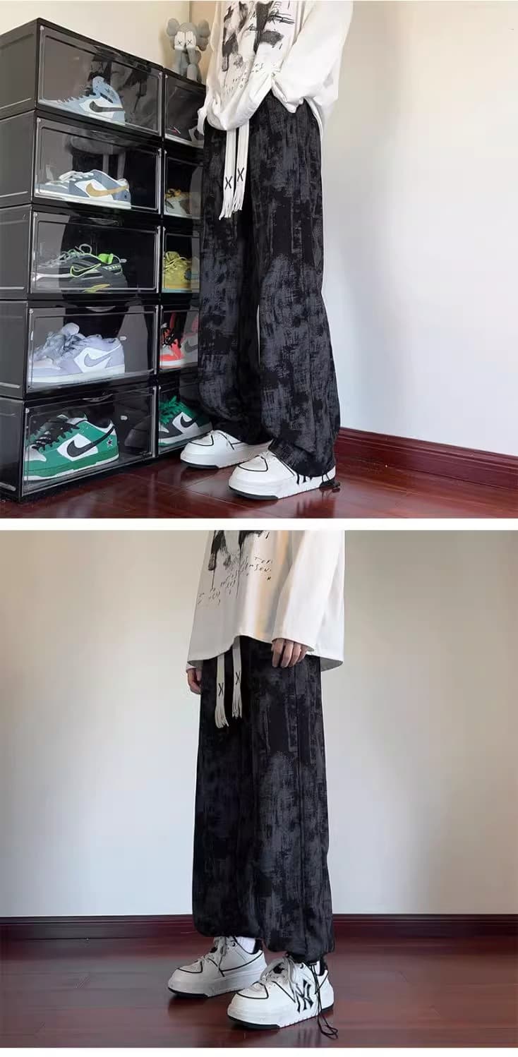 【メンズ】スウェットパンツ 筆跡模様 ゆったりスウェットパンツ