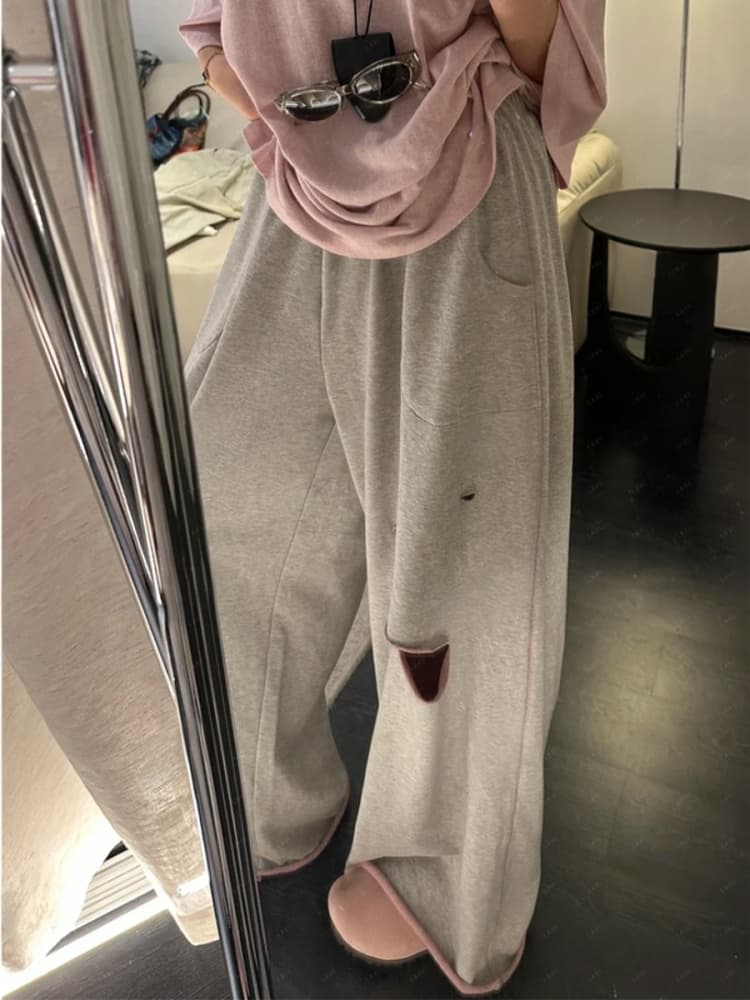 【レディース】スウェットパンツ ヴィンテージダメージワイドフレアパンツ
