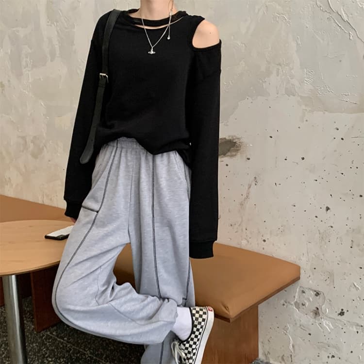 【レディース】スウェットパンツ スウェットパンツ ラインステッチゆったりパンツ