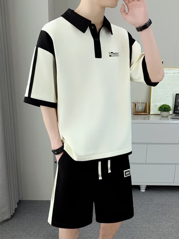 【メンズ上下セット】スウェットパンツ 襟付きトップス&ショートパンツセット