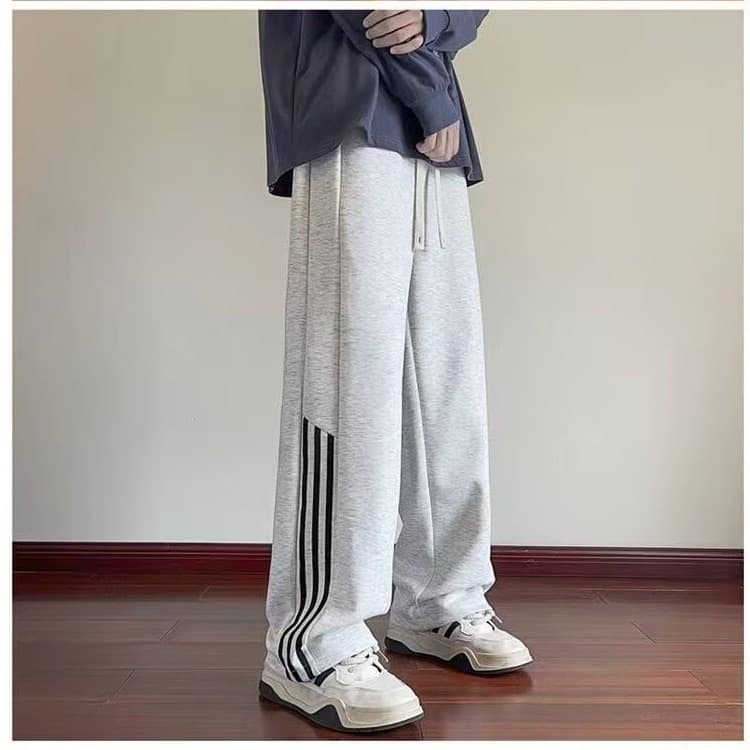 【メンズ】スウェットパンツ 三本線デザイン ゆったりスウェットパンツ