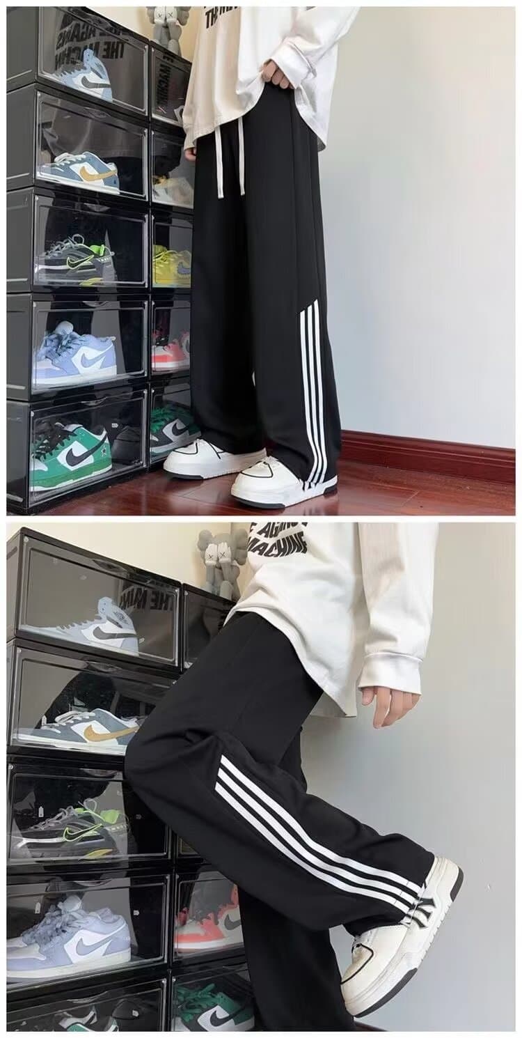 【メンズ】スウェットパンツ 三本線デザイン ゆったりスウェットパンツ