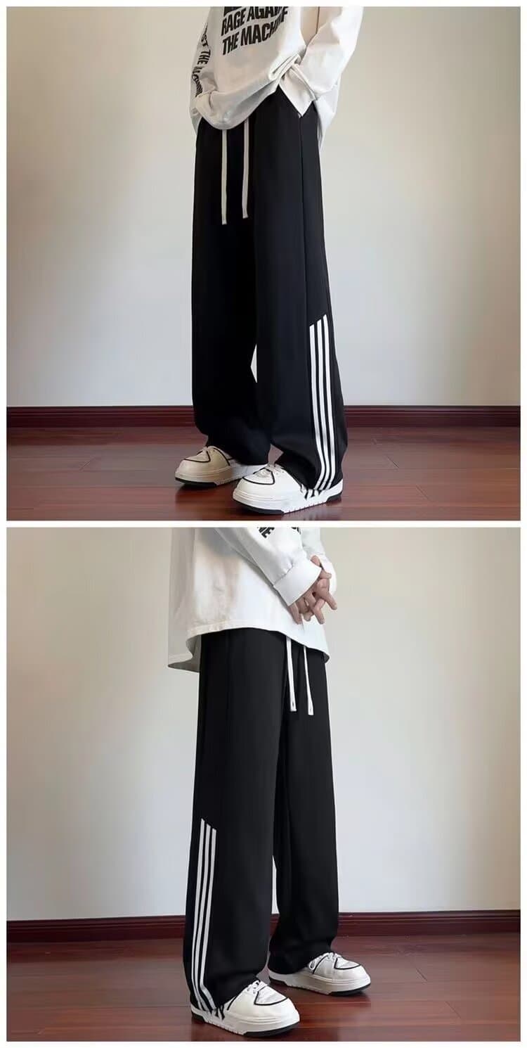 【メンズ】スウェットパンツ 三本線デザイン ゆったりスウェットパンツ
