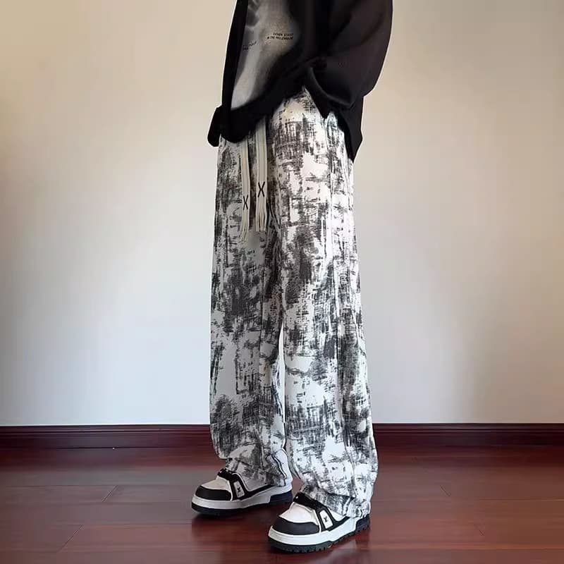 【メンズ】スウェットパンツ 筆跡模様 ゆったりスウェットパンツ